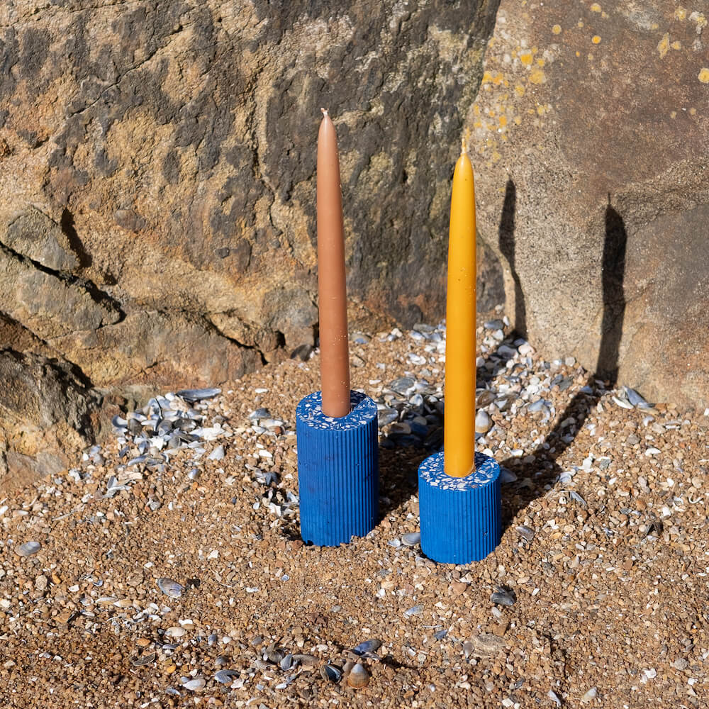 bougeoir colosse bleu coquillages recycles malakio