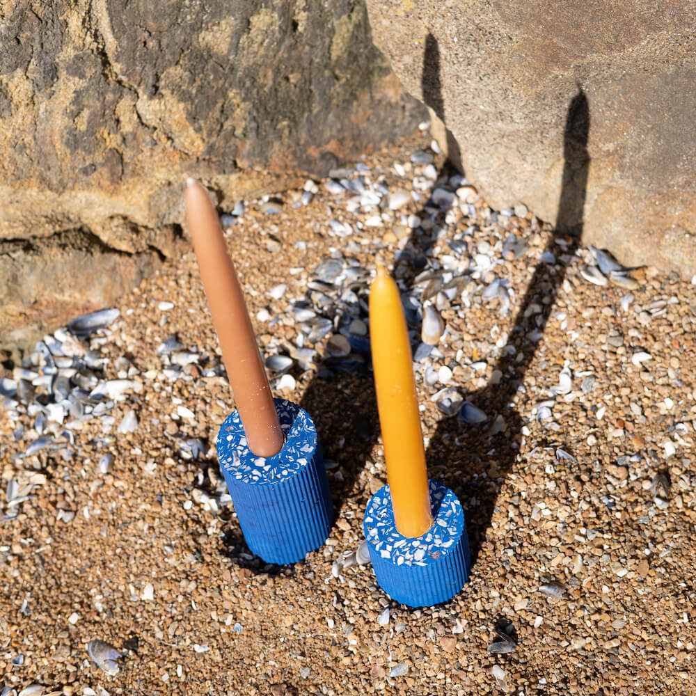 bougeoir colosse bleu coquillages recycles malakio