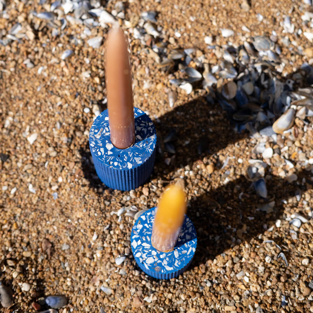 bougeoir colosse bleu coquillages recycles malakio