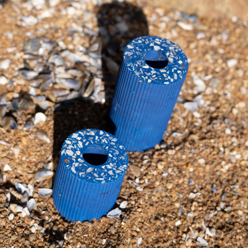 bougeoir colosse bleu coquillages recycles malakio