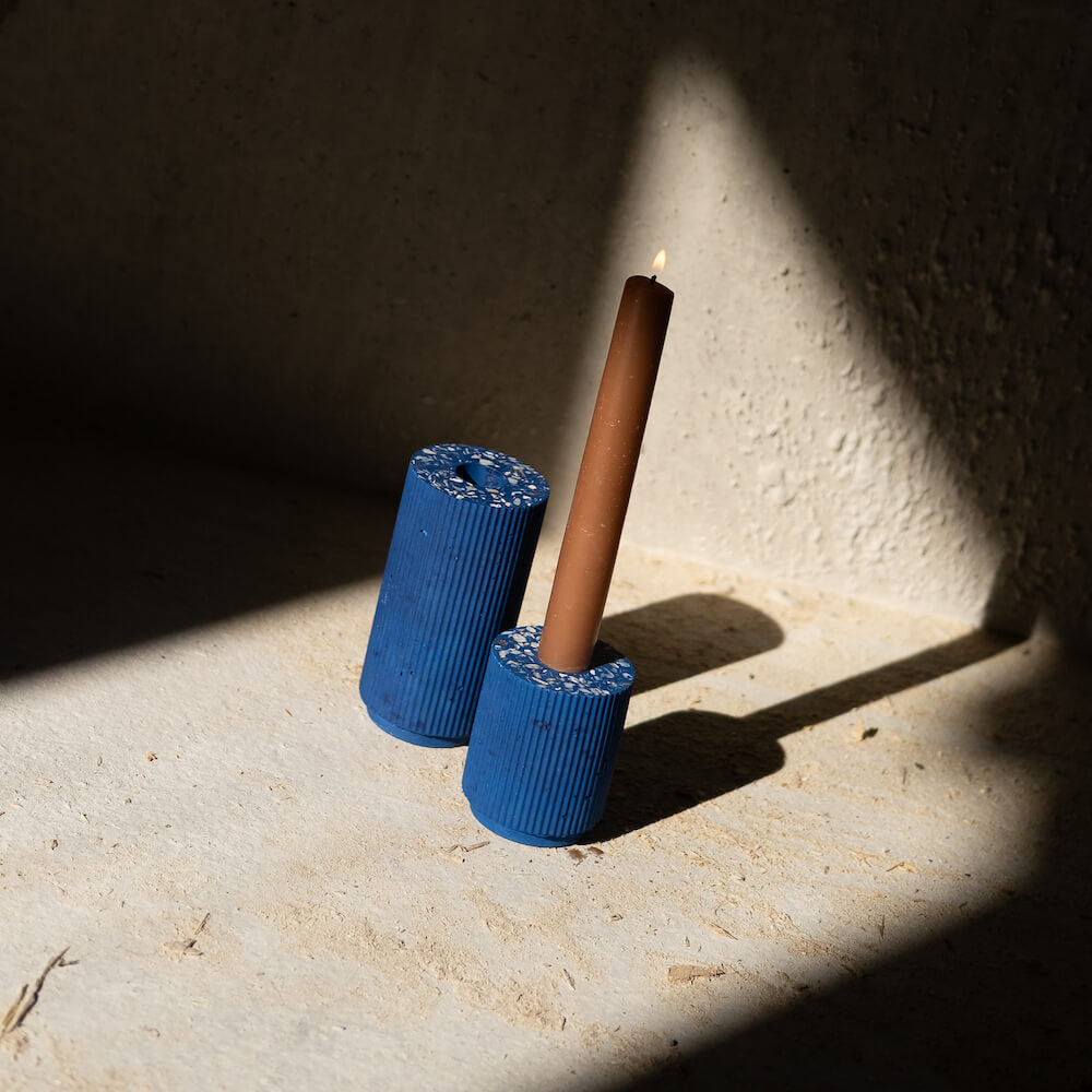 bougeoir colosse bleu coquillages recycles malakio