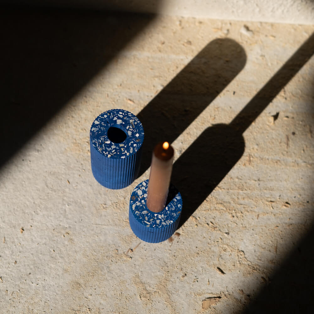 bougeoir colosse bleu coquillages recycles malakio