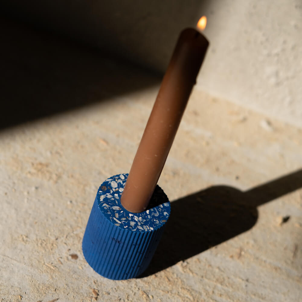 bougeoir colosse bleu coquillages recycles malakio