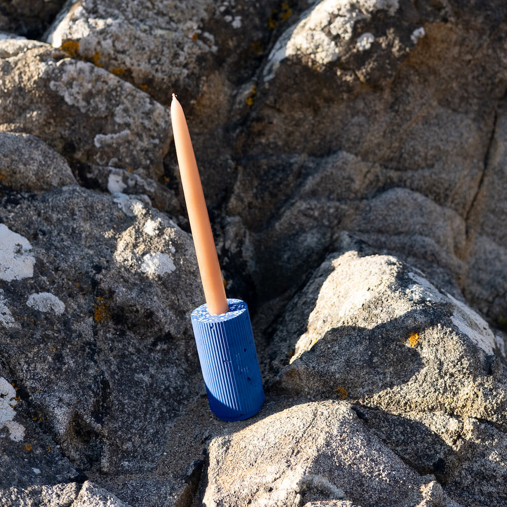 bougeoir colosse bleu coquillages recycles malakio