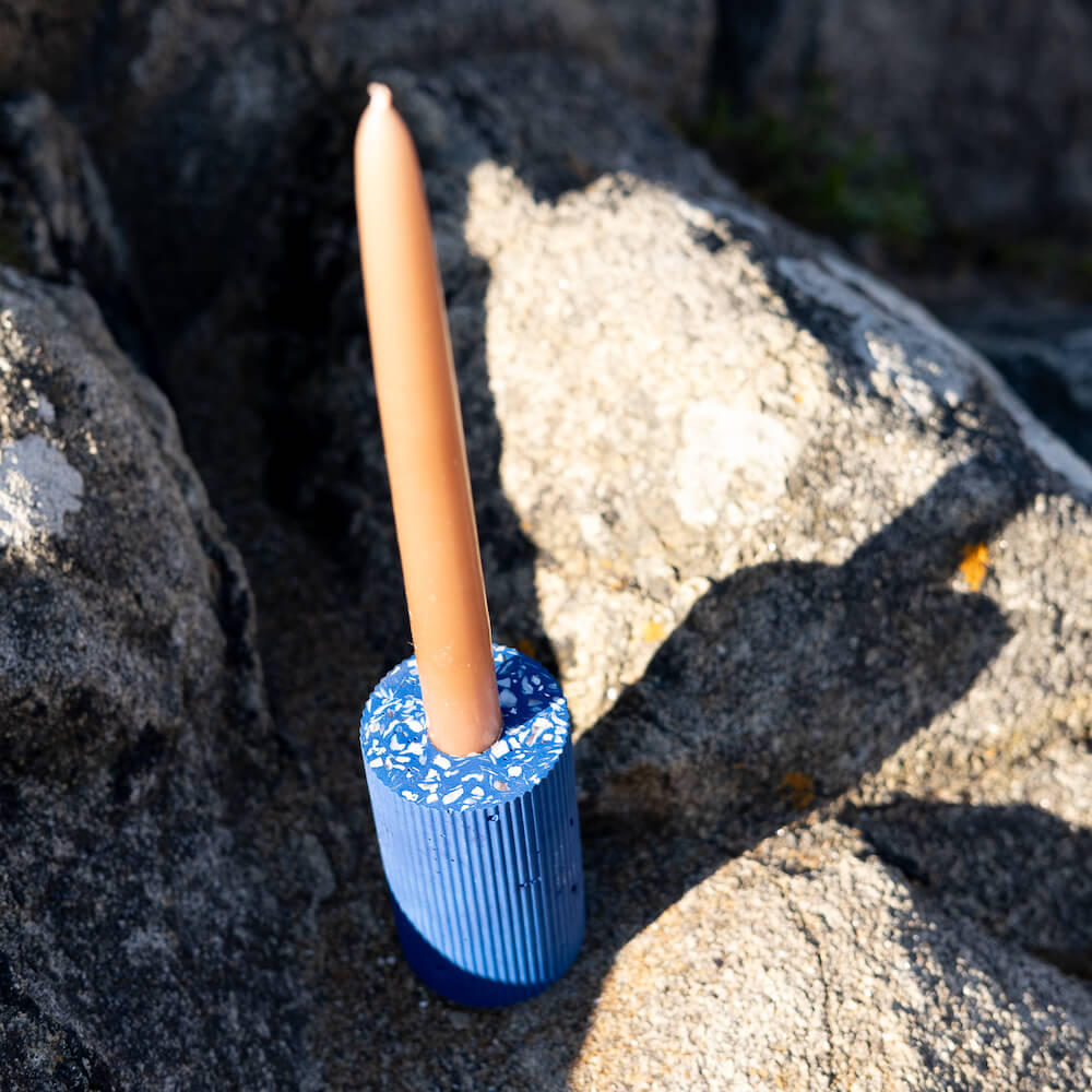 bougeoir colosse bleu coquillages recycles malakio