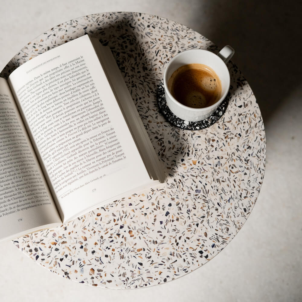 table d'appoint Octave metal coquillages recycles moules malakio resistub