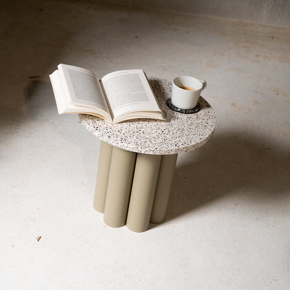 table d'appoint Octave metal coquillages recycles moules malakio resistub