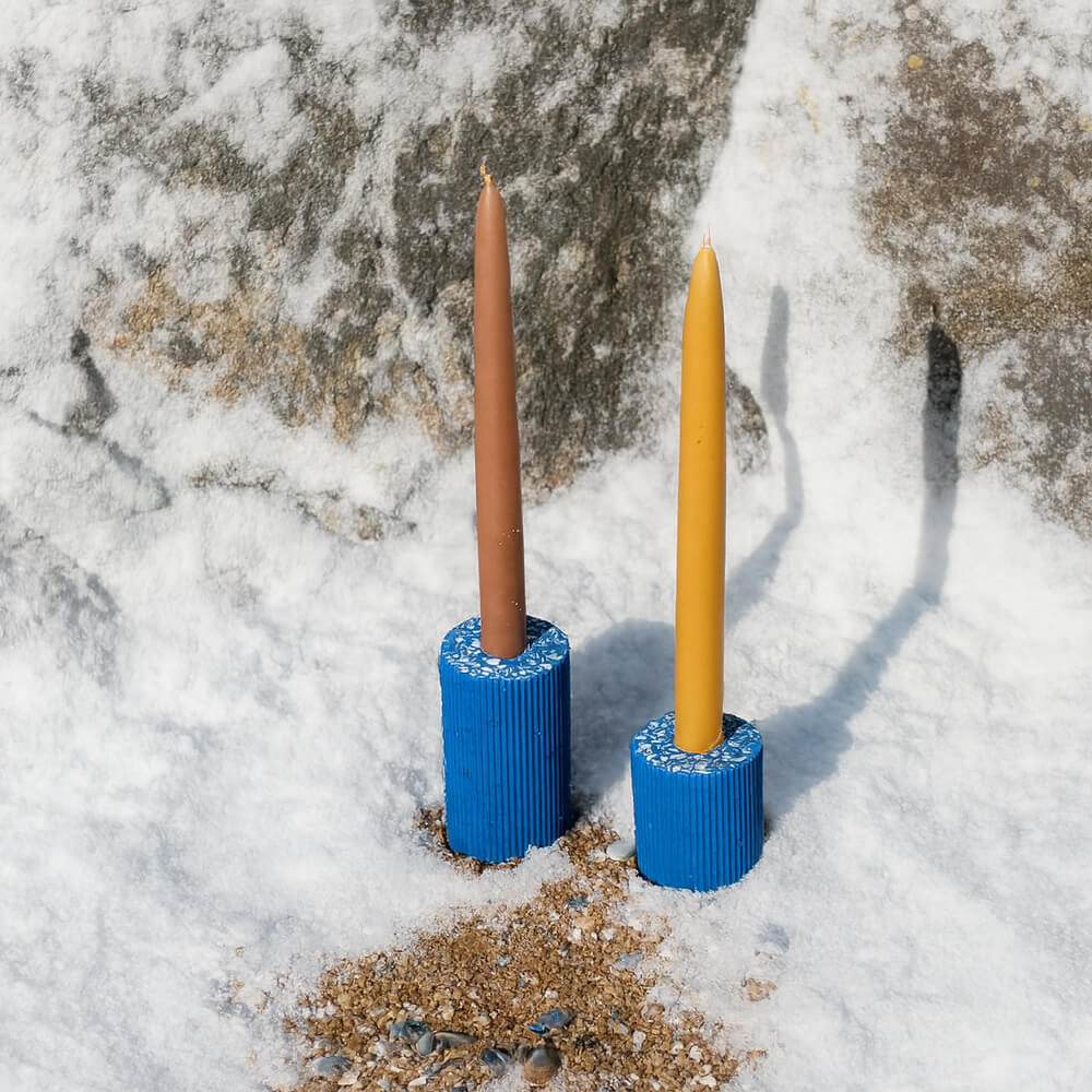 bougeoir colosse bleu coquillages recycles malakio hiver