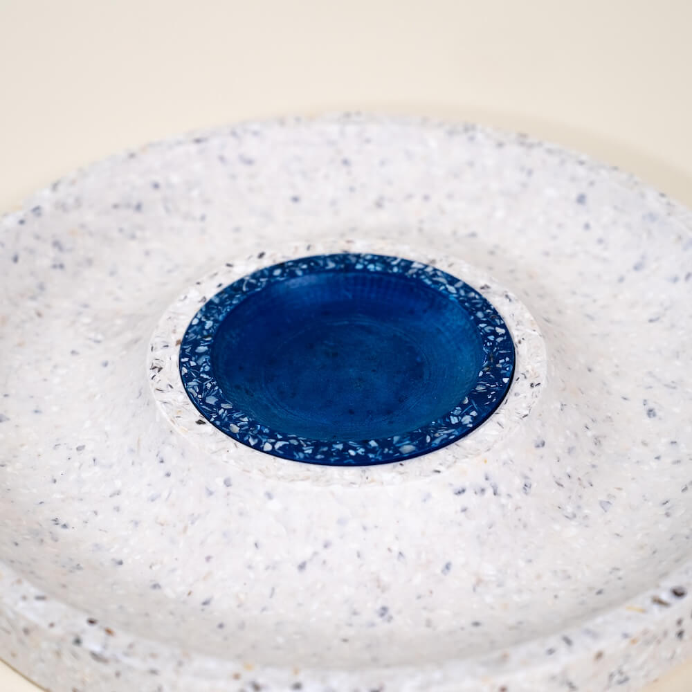 corbeille a fruits helios blanc bleu coquillages recycles malakio