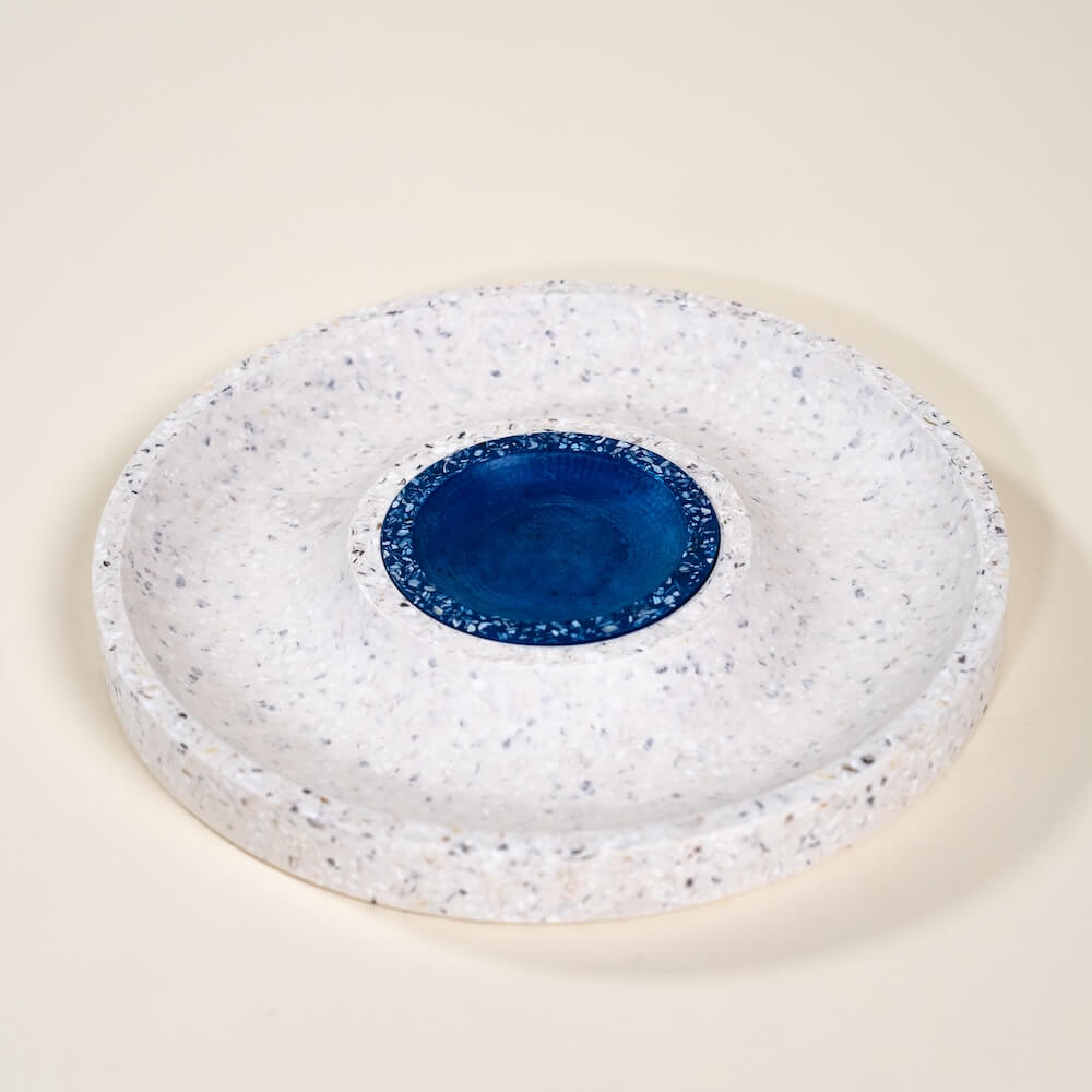 corbeille a fruits helios blanc bleu coquillages recycles malakio