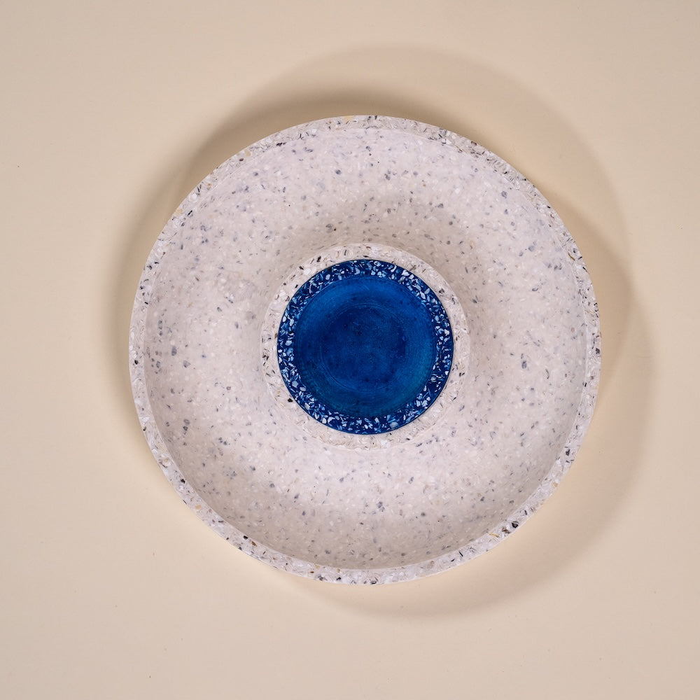 corbeille a fruits helios blanc bleu coquillages recycles malakio