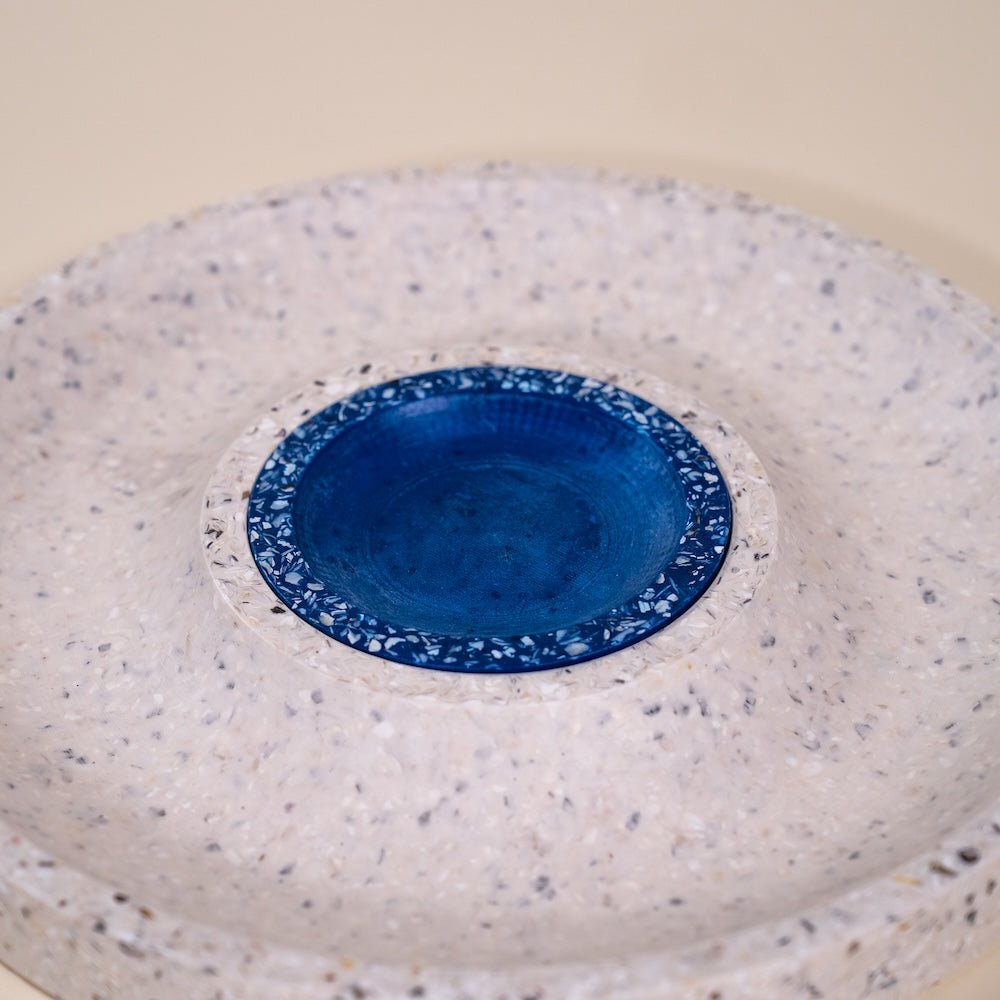 corbeille a fruits helios blanc bleu coquillages recycles malakio