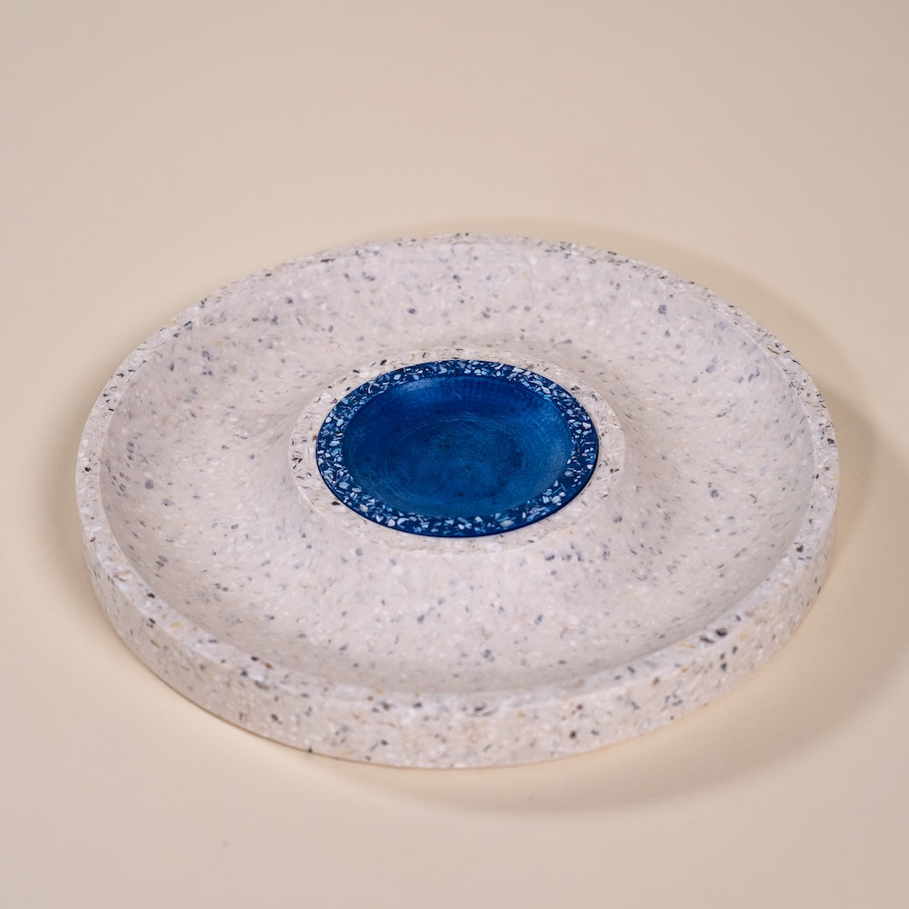 corbeille a fruits helios blanc bleu coquillages recycles malakio