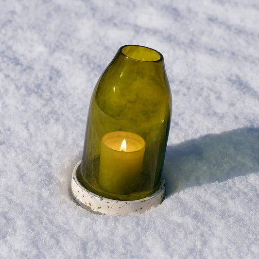 photophore vert feuille morte verre coquillages recycles malakio hiver