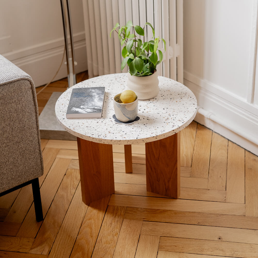 table basse platine chene massif clair coquillages recycles mixte malakio gllu