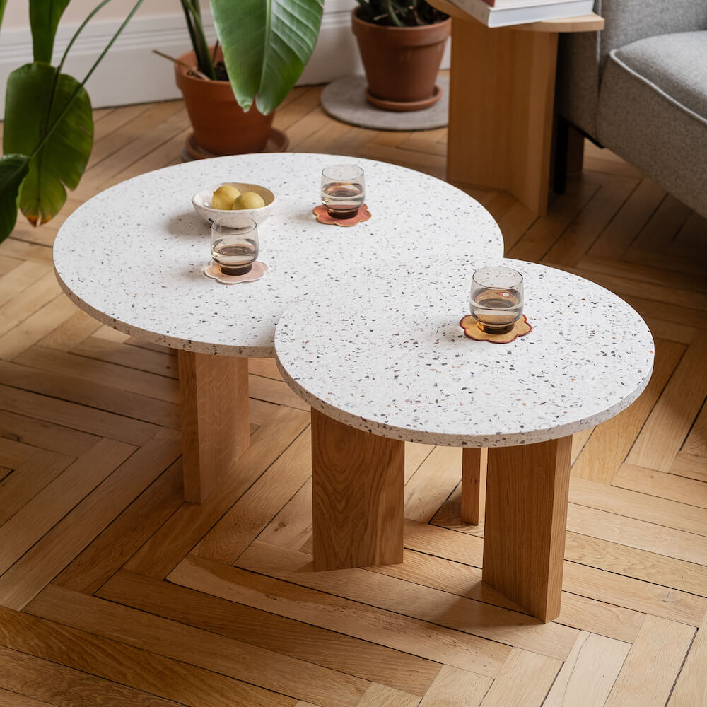 table basse platine chene massif clair coquillages recycles mixte malakio gllu