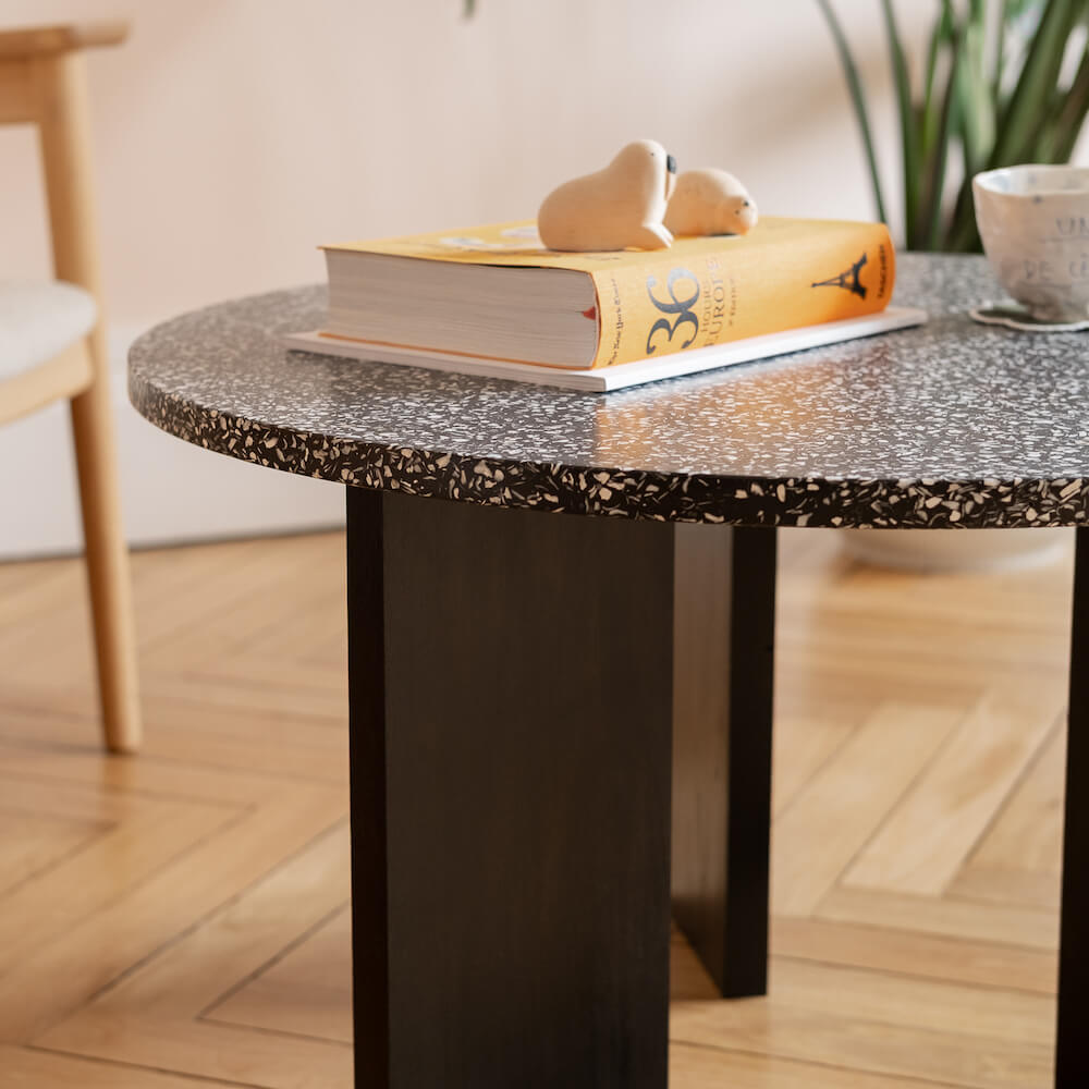 table basse platine chene massif noir coquillages recycles mixte malakio gllu