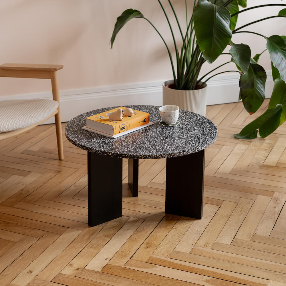 table basse platine chene massif noir coquillages recycles mixte malakio gllu