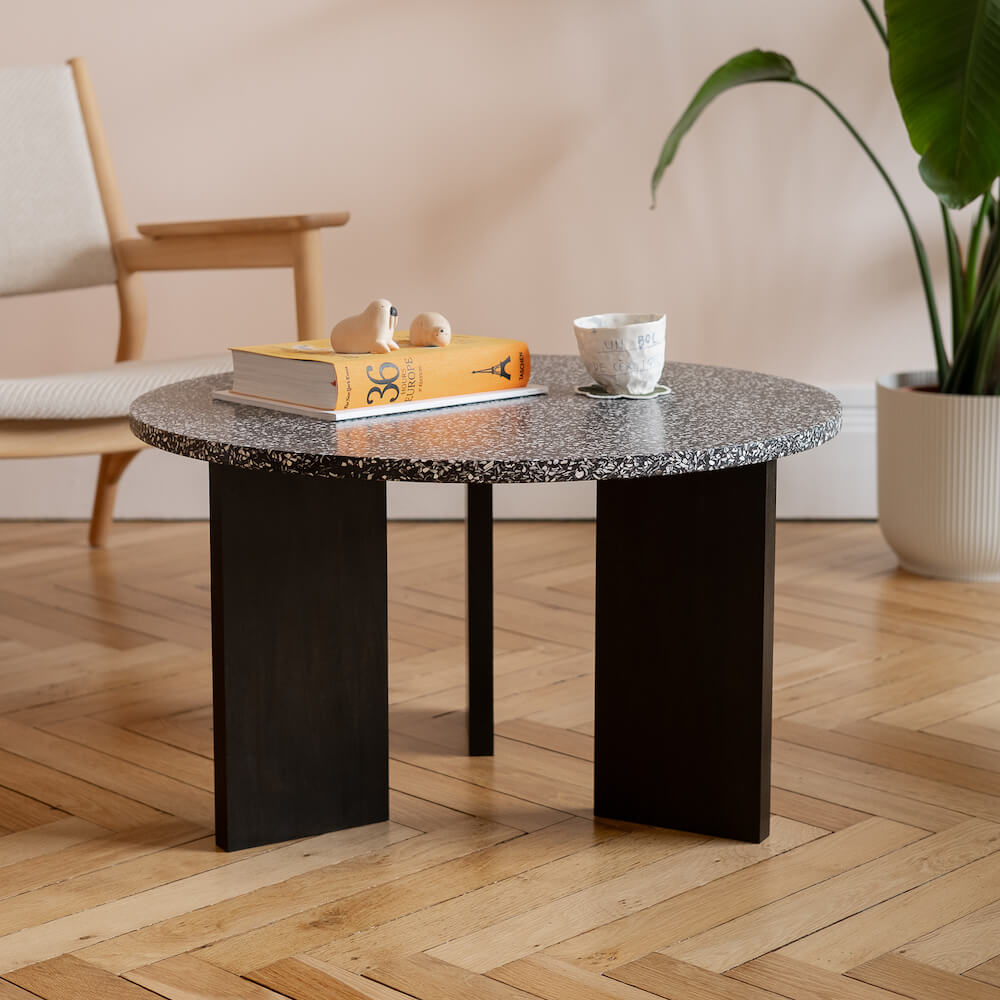 table basse platine chene massif noir coquillages recycles mixte malakio gllu