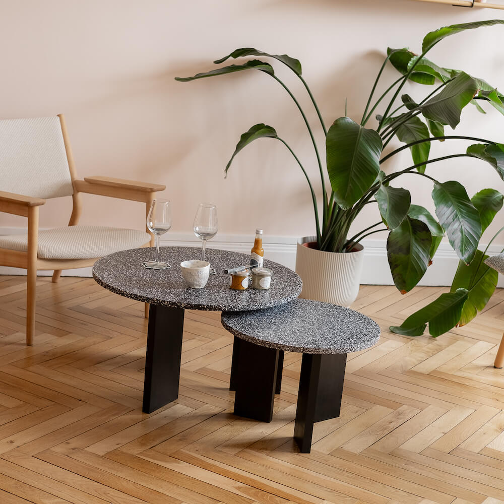 table basse platine chene massif noir coquillages recycles mixte malakio gllu