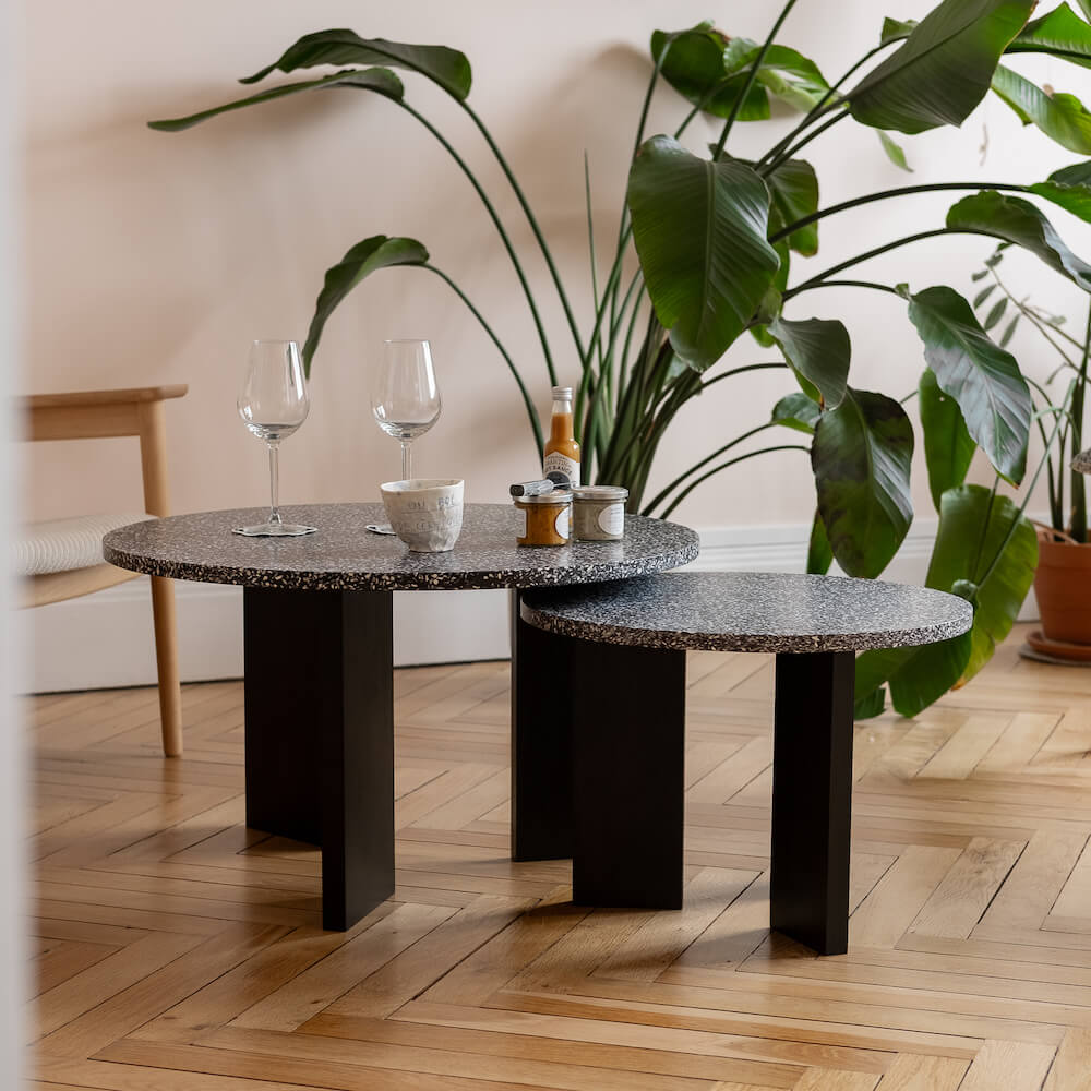 table basse platine chene massif noir coquillages recycles mixte malakio gllu