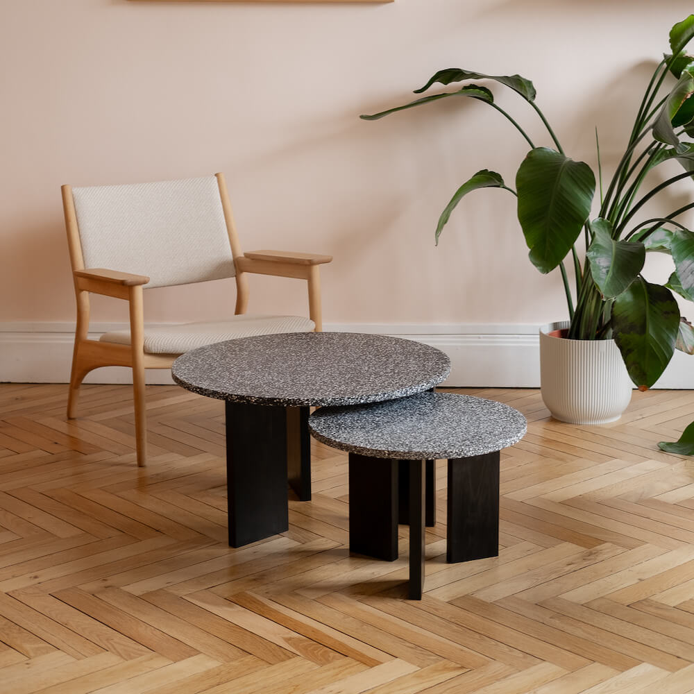 table basse platine chene massif noir coquillages recycles mixte malakio gllu